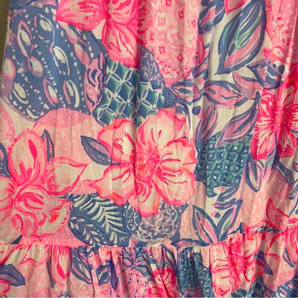 Lilly Pulitzer Dezi Off Shoulder Maxi Dress Pink Isle Snappy Turtle Preppy XL - Picture 5 of 10